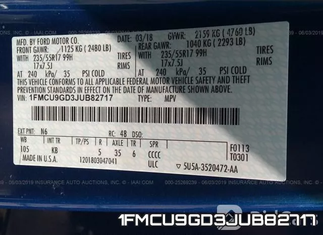 1FMCU9GD3JUB82717 фото 10