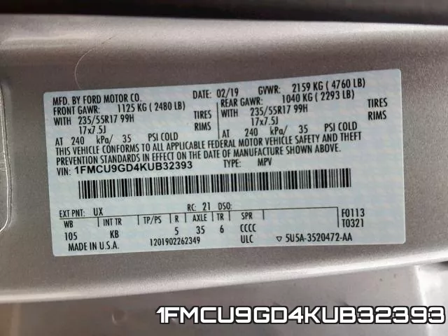 1FMCU9GD4KUB32393 фото 2