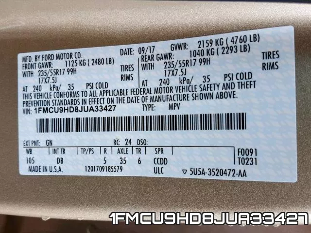 1FMCU9HD8JUA33427 фото 2
