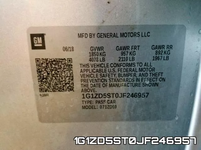 1G1ZD5ST0JF246957 фото 2
