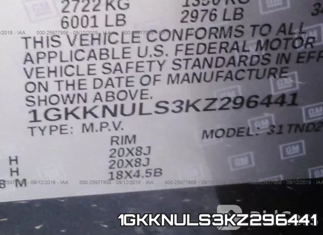1GKKNULS3KZ296441 фото 10