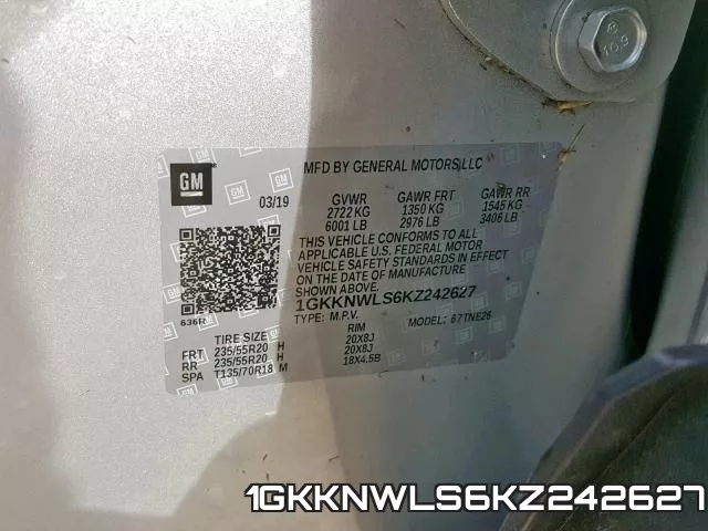 1GKKNWLS6KZ242627 фото 2