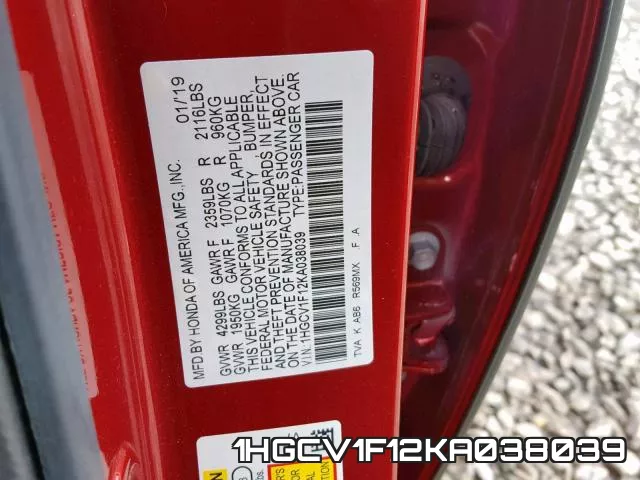 1HGCV1F12KA038039 фото 2