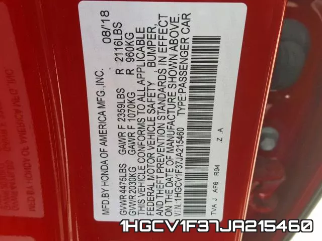 1HGCV1F37JA215460 фото 2