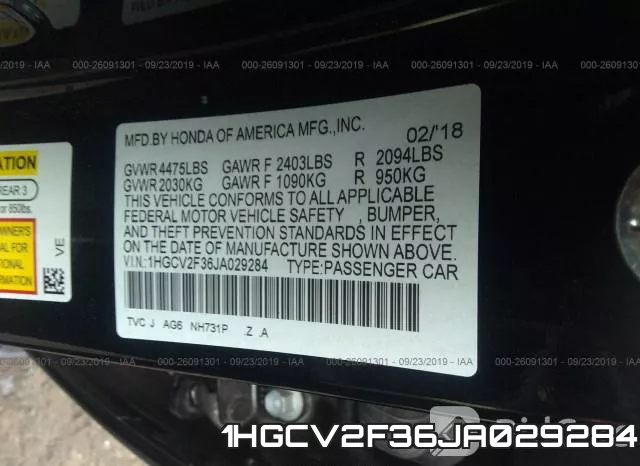 1HGCV2F36JA029284 фото 9