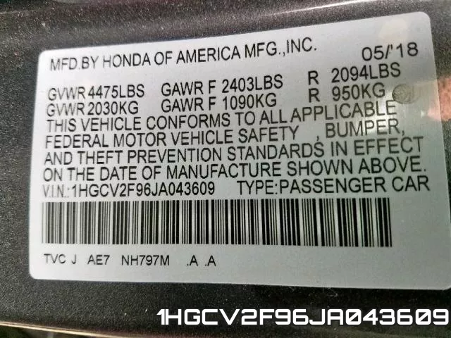 1HGCV2F96JA043609 фото 2