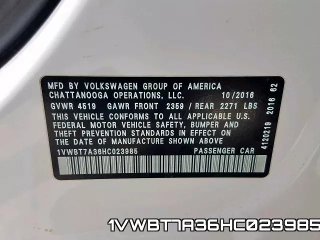 1VWBT7A36HC023985 фото 2
