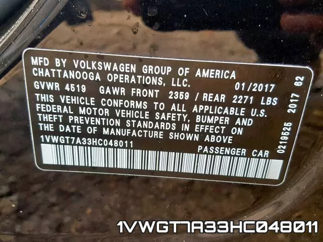 1VWGT7A33HC048011 фото 2