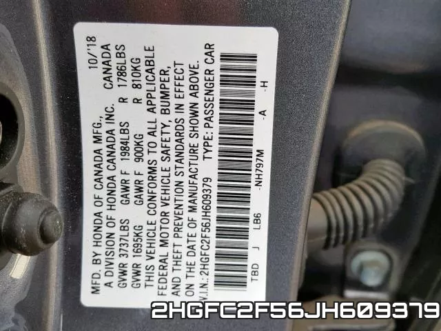2HGFC2F56JH609379 фото 2