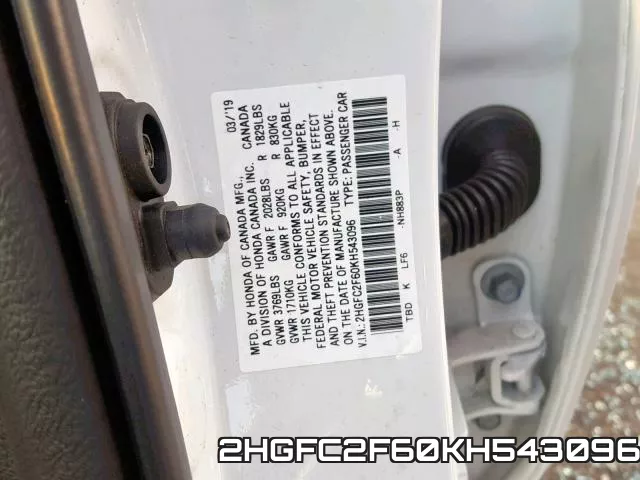2HGFC2F60KH543096 фото 2