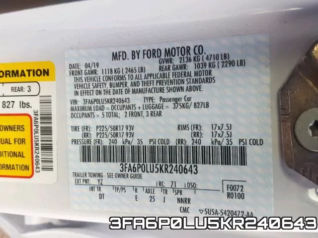 3FA6P0LU5KR240643 фото 2