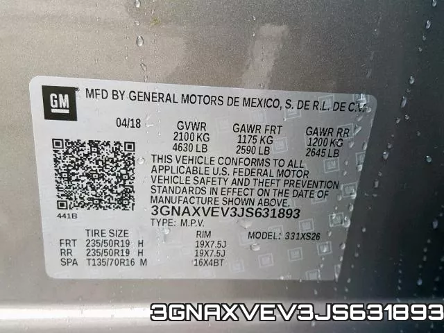 3GNAXVEV3JS631893 фото 2