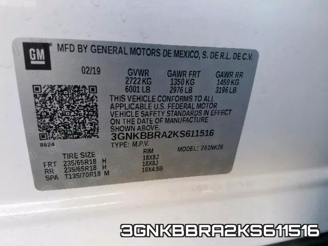 3GNKBBRA2KS611516 фото 2