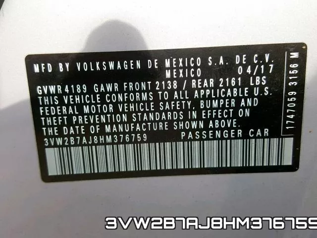 3VW2B7AJ8HM376759 фото 2