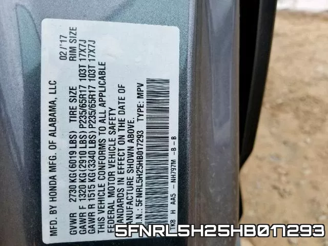 5FNRL5H25HB017293 фото 2