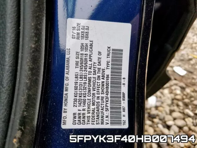 5FPYK3F40HB007494 фото 2