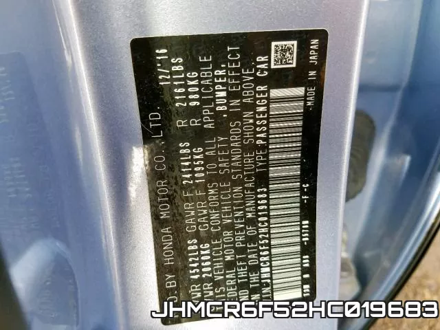 JHMCR6F52HC019683 фото 2