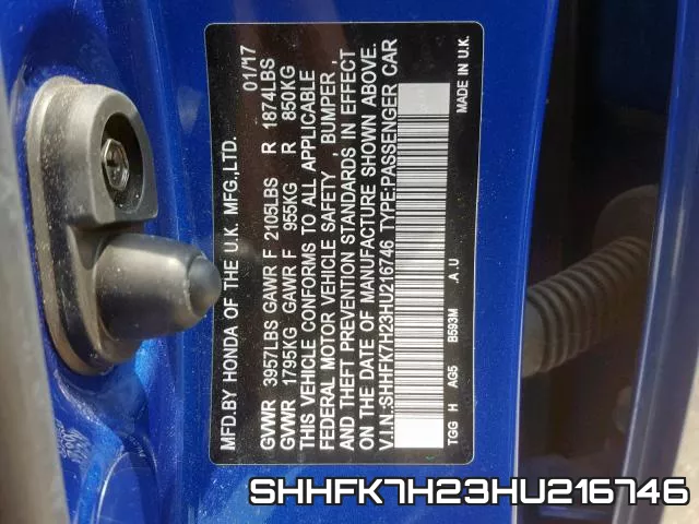 SHHFK7H23HU216746 фото 2