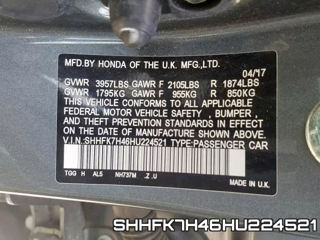 SHHFK7H46HU224521 фото 2