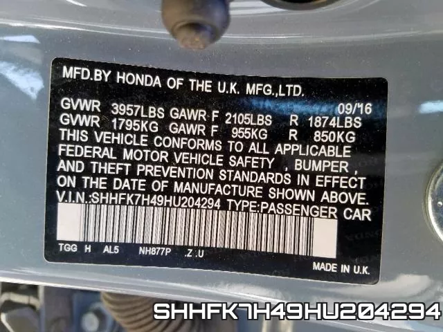 SHHFK7H49HU204294 фото 2