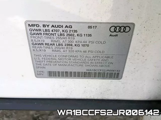 WA1BCCFS2JR006142 фото 2