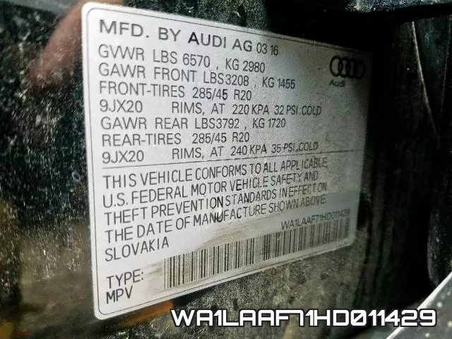 WA1LAAF71HD011429 фото 2