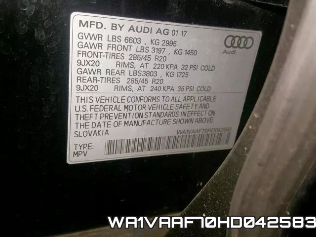 WA1VAAF70HD042583 фото 2