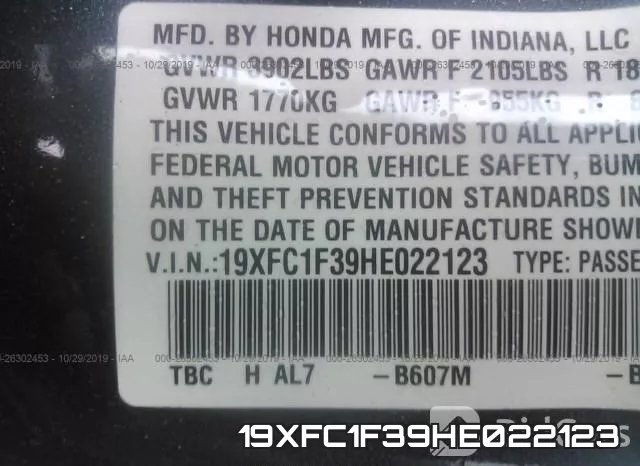 19XFC1F39HE022123 фото 10