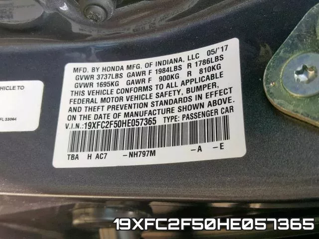 19XFC2F50HE057365 фото 2