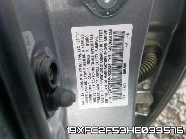 19XFC2F53HE033576 фото 2