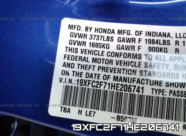 19XFC2F71HE206741 фото 10
