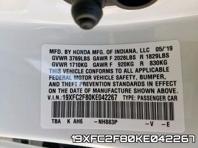 19XFC2F80KE042267 фото 2