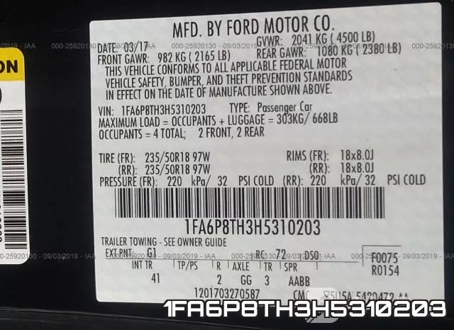 1FA6P8TH3H5310203 фото 10