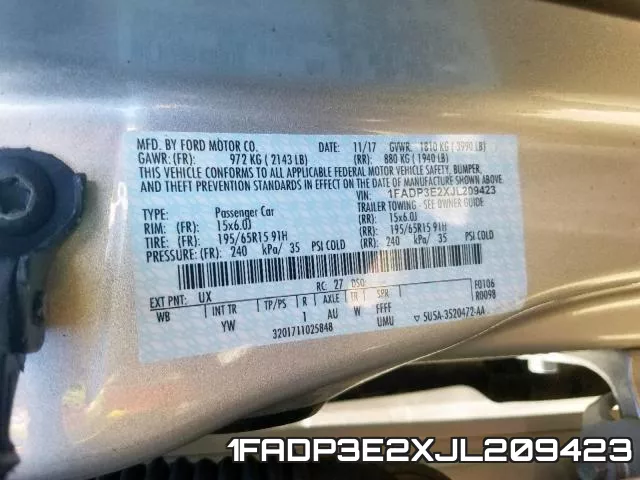 1FADP3E2XJL209423 фото 2