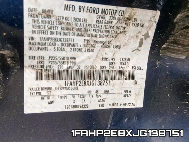 1FAHP2E8XJG138751 фото 2