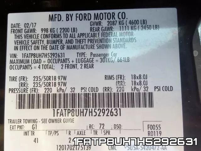 1FATP8UH7H5292631 фото 2