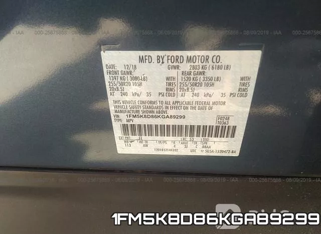 1FM5K8D86KGA89299 фото 10