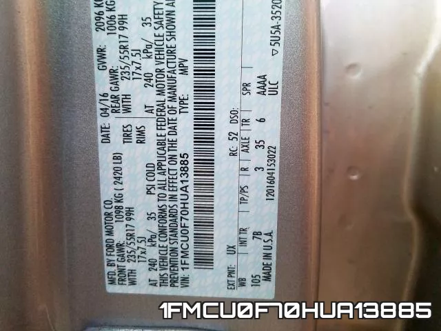 1FMCU0F70HUA13885 фото 2