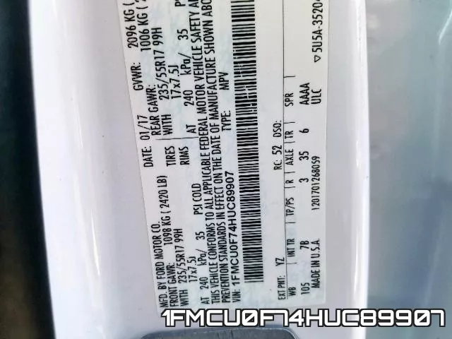 1FMCU0F74HUC89907 фото 2