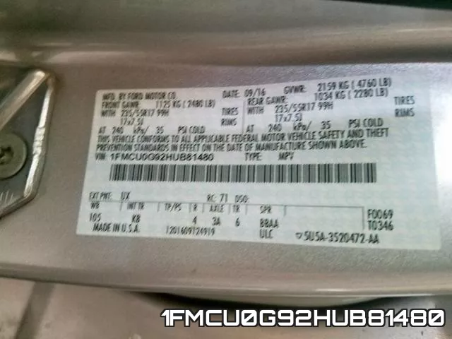 1FMCU0G92HUB81480 фото 2