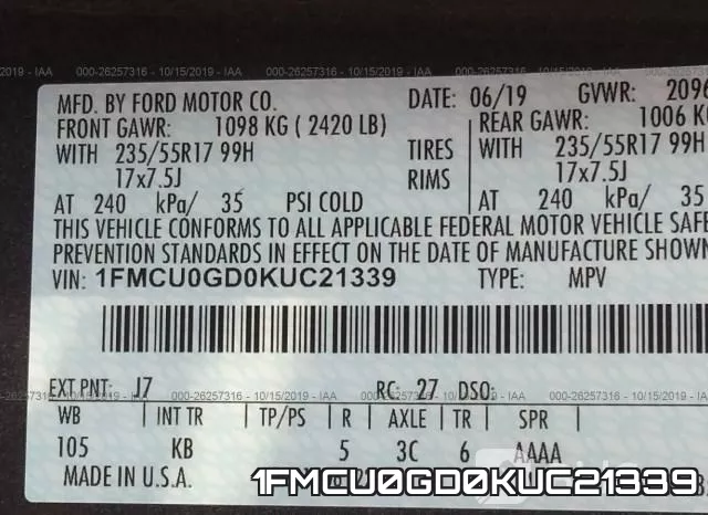 1FMCU0GD0KUC21339 фото 10