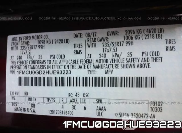 1FMCU0GD2HUE93223 фото 10