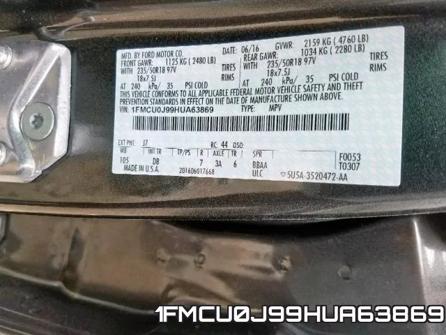 1FMCU0J99HUA63869 фото 2
