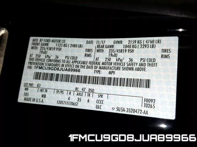 1FMCU9GD8JUA89966 фото 2
