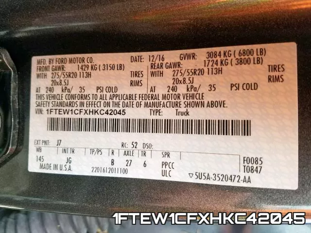 1FTEW1CFXHKC42045 фото 2