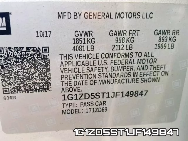 1G1ZD5ST1JF149847 фото 2