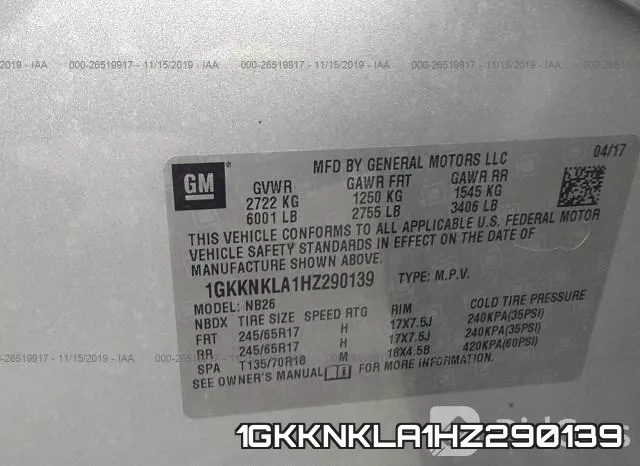 1GKKNKLA1HZ290139 фото 10