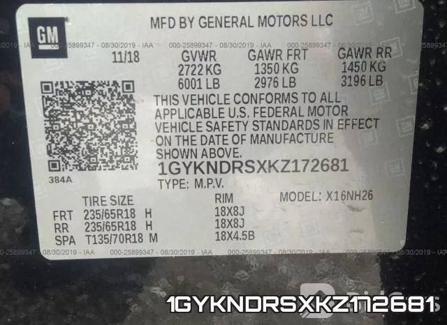 1GYKNDRSXKZ172681 фото 9
