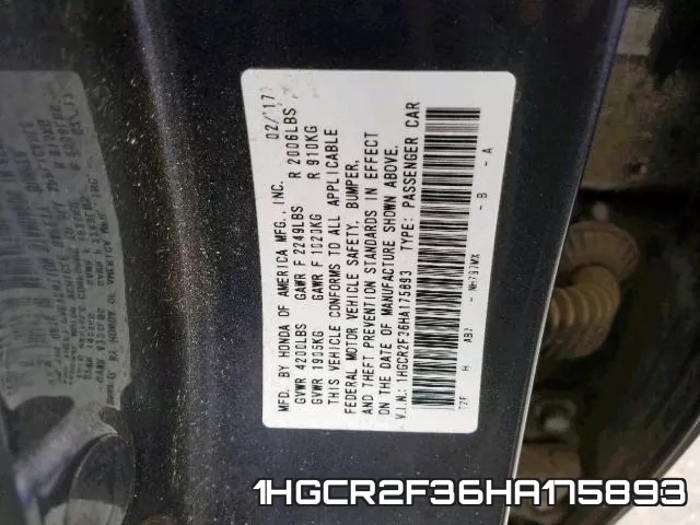 1HGCR2F36HA175893 фото 2