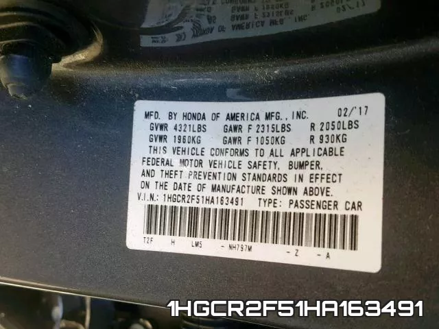 1HGCR2F51HA163491 фото 2